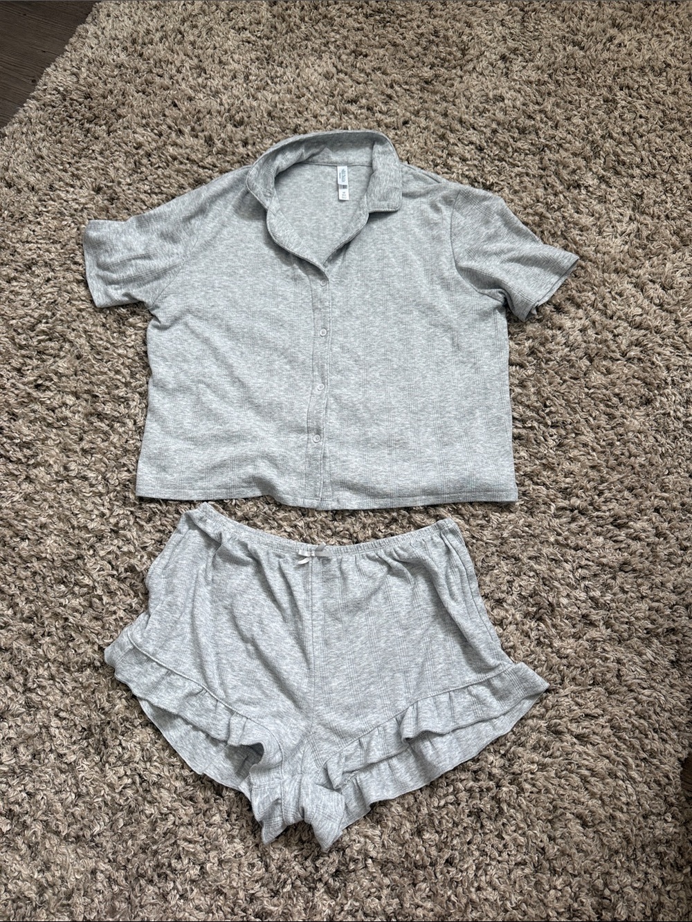 wild fable Heather Gray Ribbed Sleep Top & Short Set